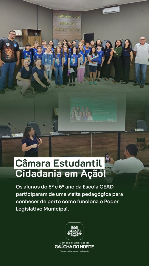 Alunos do CEAD visitam a Câmara Municipal em atividade do projeto Câmara Estudantil